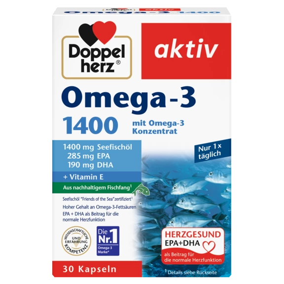 Abbildung der Produktverpackung Doppelherz aktiv Omega-3 1400 Frontansicht